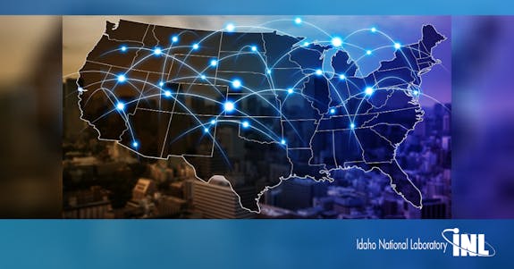 abstract image of map of the united states of america with glowing blue dots and arcs